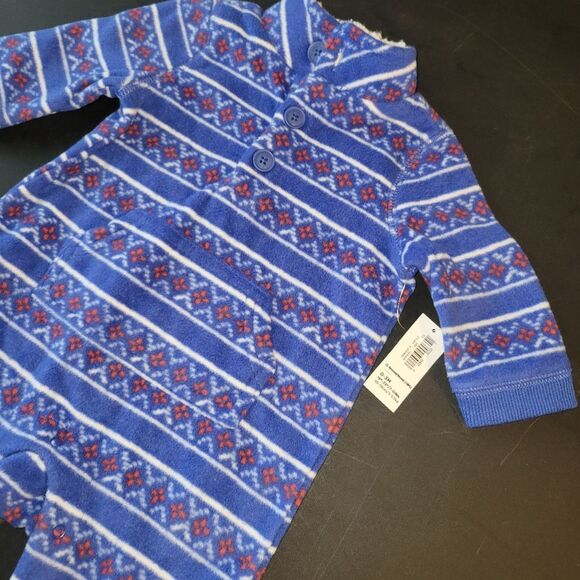 New Old Navy Blue Fair Isle Baby Fleece Outfit 0-3 Months - Picture 2 of 7